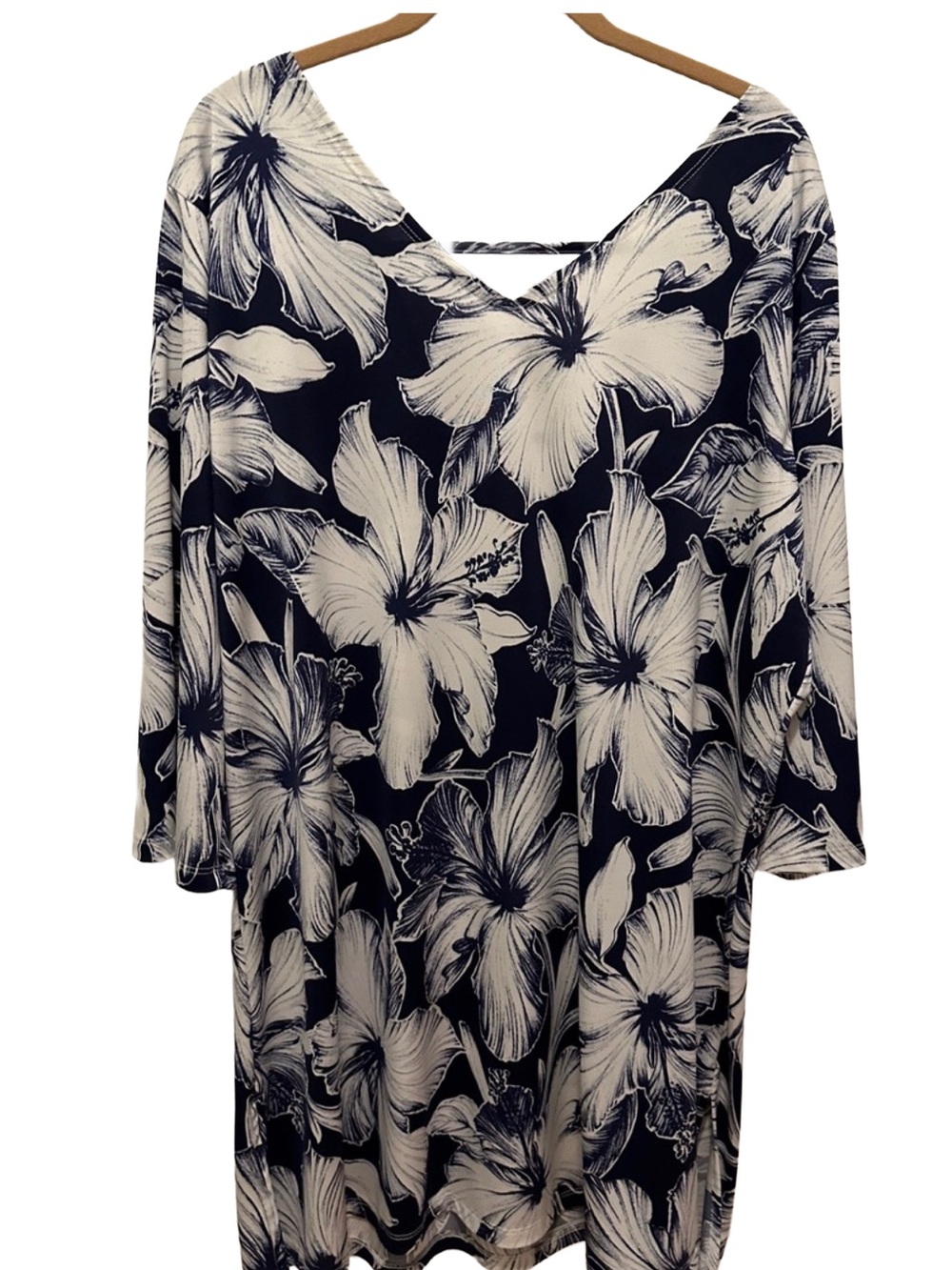 Portocruz Navy & White Floral Swim Coverup Tunic